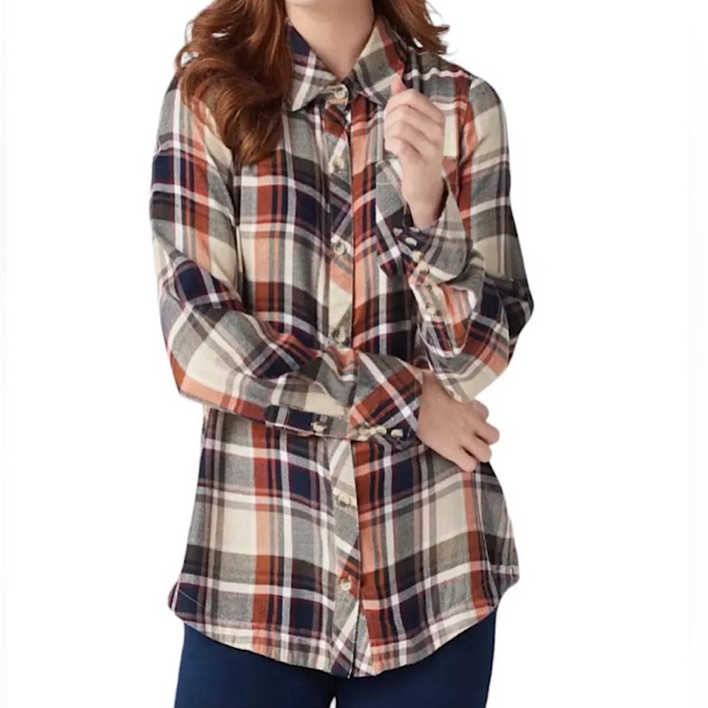 Tolani Collection Plaid Top with Printed Velvet Back Navy/Orange